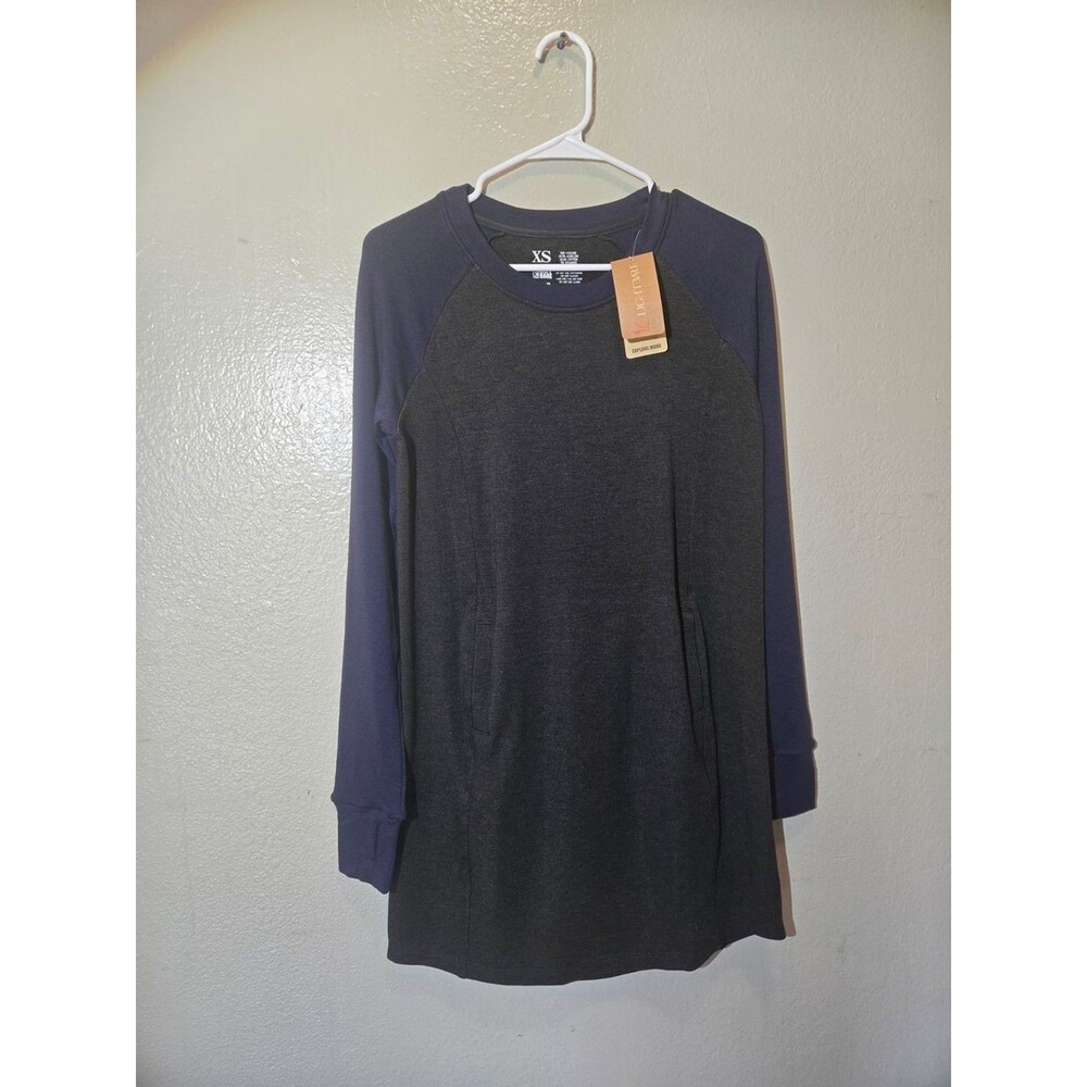 Lightbare Women's Fleece Tunic Sweatshirt Dress Gray/Navy XS NWT with Pockets - Picture 3 of 14